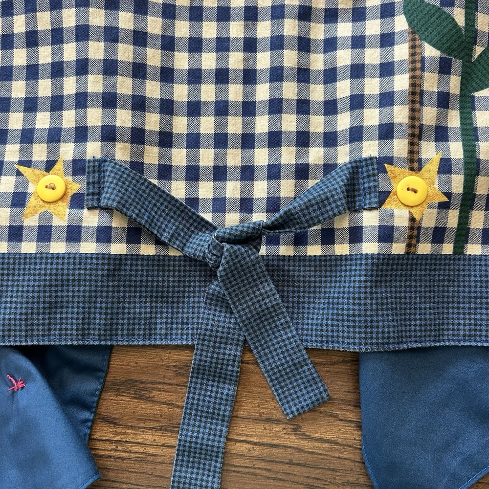 Handmade Blue Gingham Sunflower Appliqué Novelty Button Vest Cottagecore OS - Picture 11 of 15